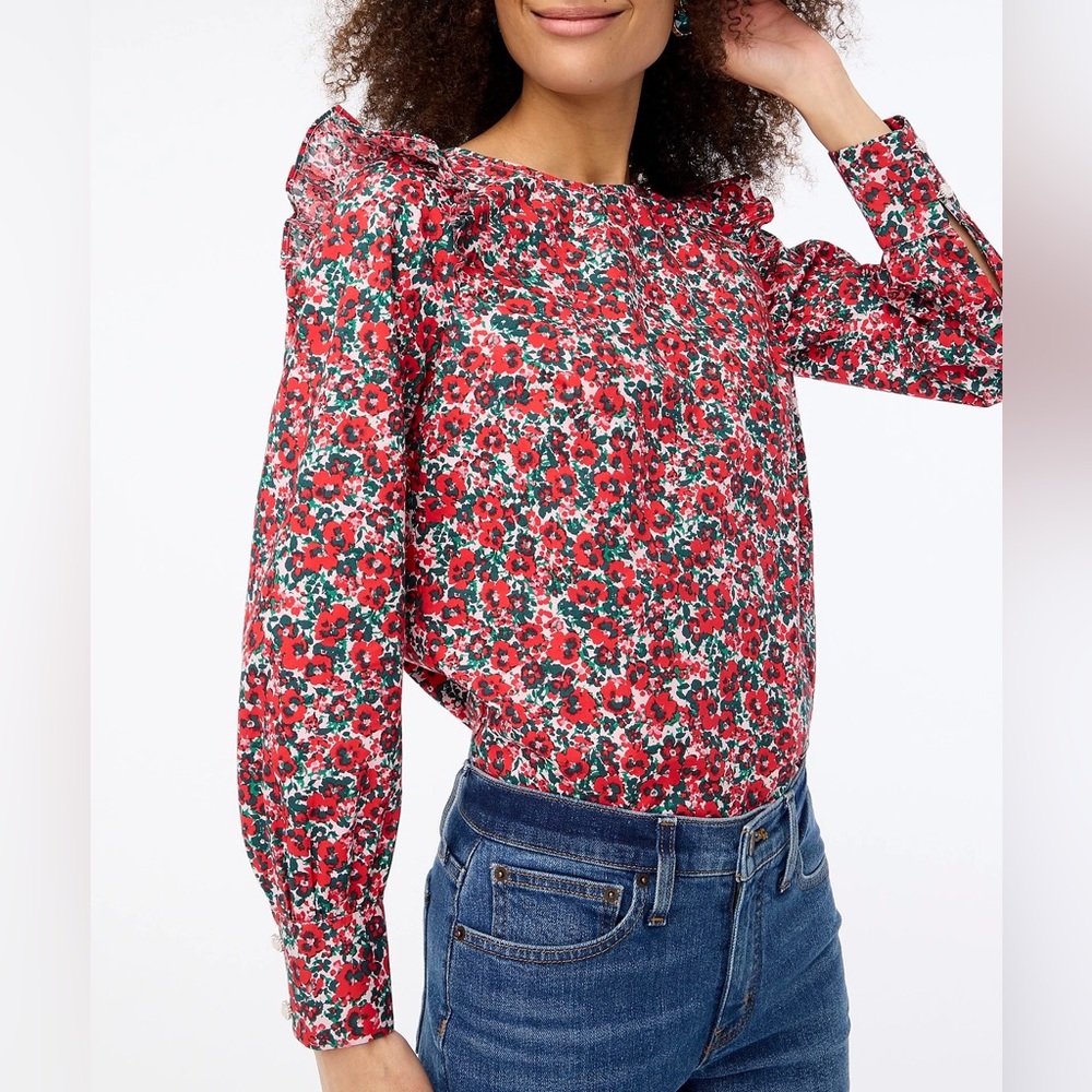New J crew Cotton poplin ruffle Floral topside XL